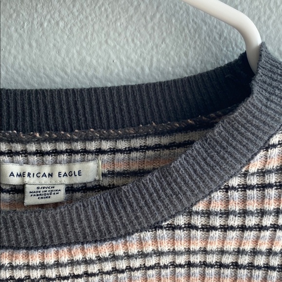 American Eagle Outfitters Blue and Pink Fitted Ribbed Long Sleeve Tee - Picture 4 of 5